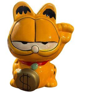 Garfield Lucky Cat Ceramic Coin Bank Nostalgic Collection Holiday Gift W/Stopper